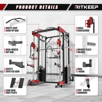 PMAX 5600 Smith Exercise Machine Trainer Pro Complete Home Gym Package