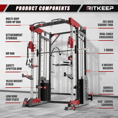 PMAX 5600 Smith Exercise Machine Trainer Pro Complete Home Gym Package